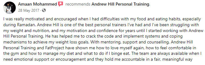 Amaan Mohammed Testimonial for Andrew Hill Personal Training